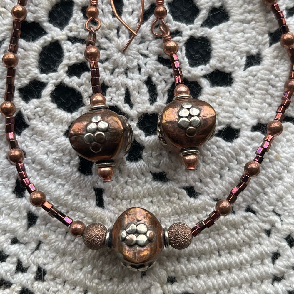 Artisan bracelet and earring set…copper coloured…original…one of a kind!